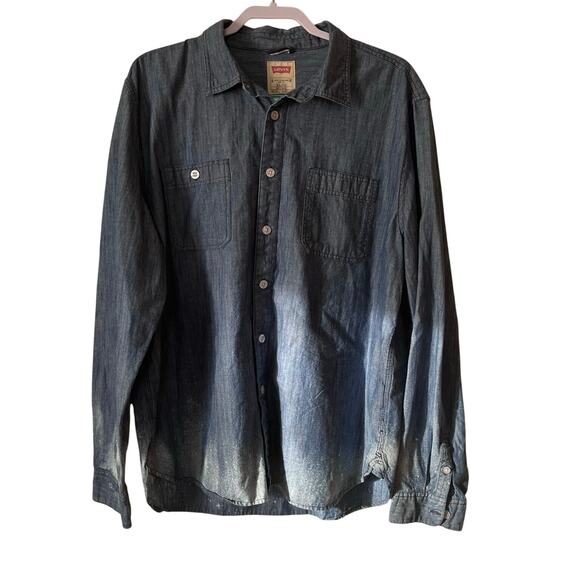Levi’s Chambray Denim Ole Miss Rebel Upcycle Button Up Shirt XL Unisex Women’s - Picture 2 of 7
